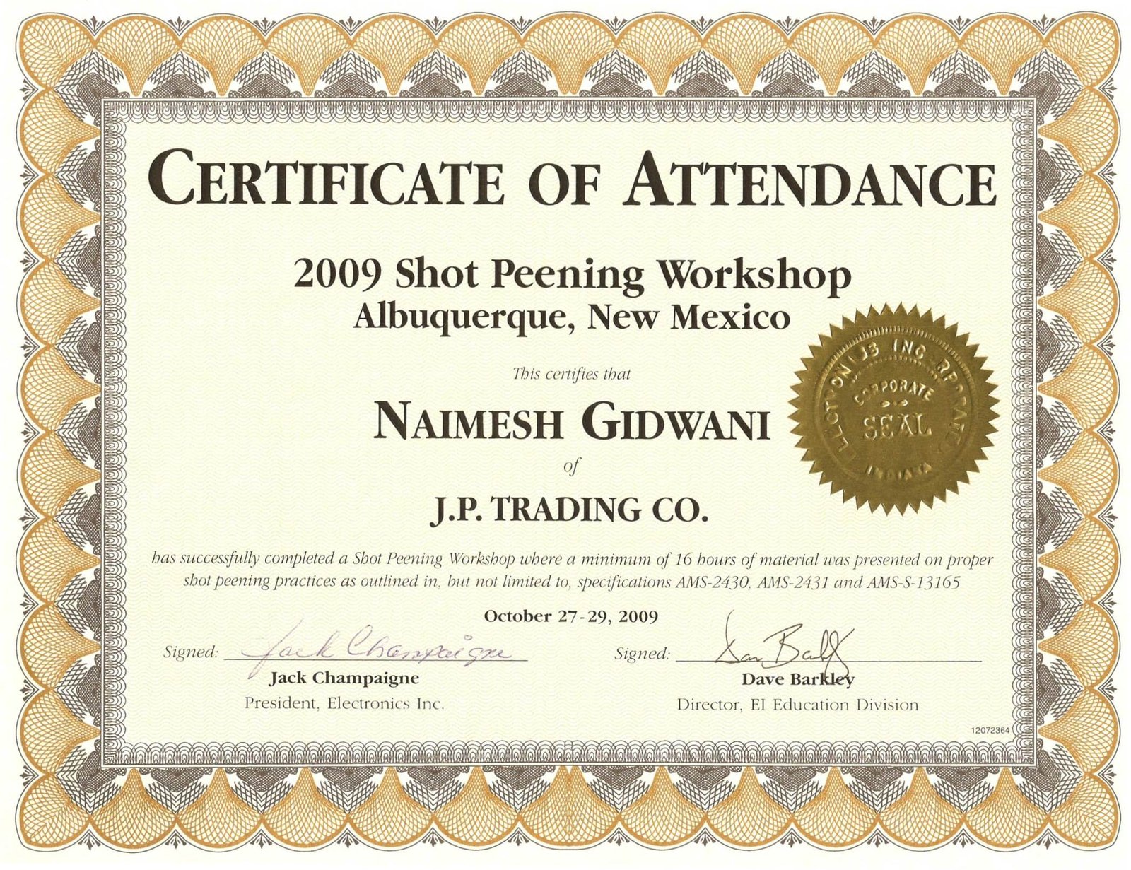 CREDENTIALS CERTIFICATE JP Trading Co